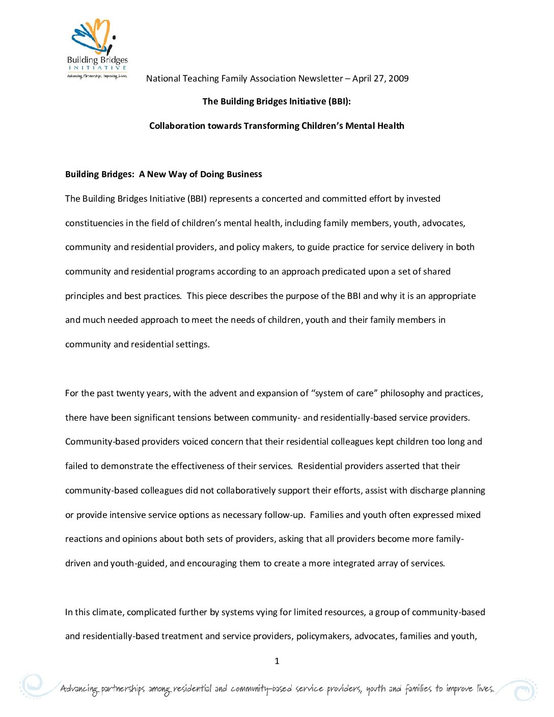 The Building Bridges Initiative: Collaboration Towards Transforming Children’s Mental Health