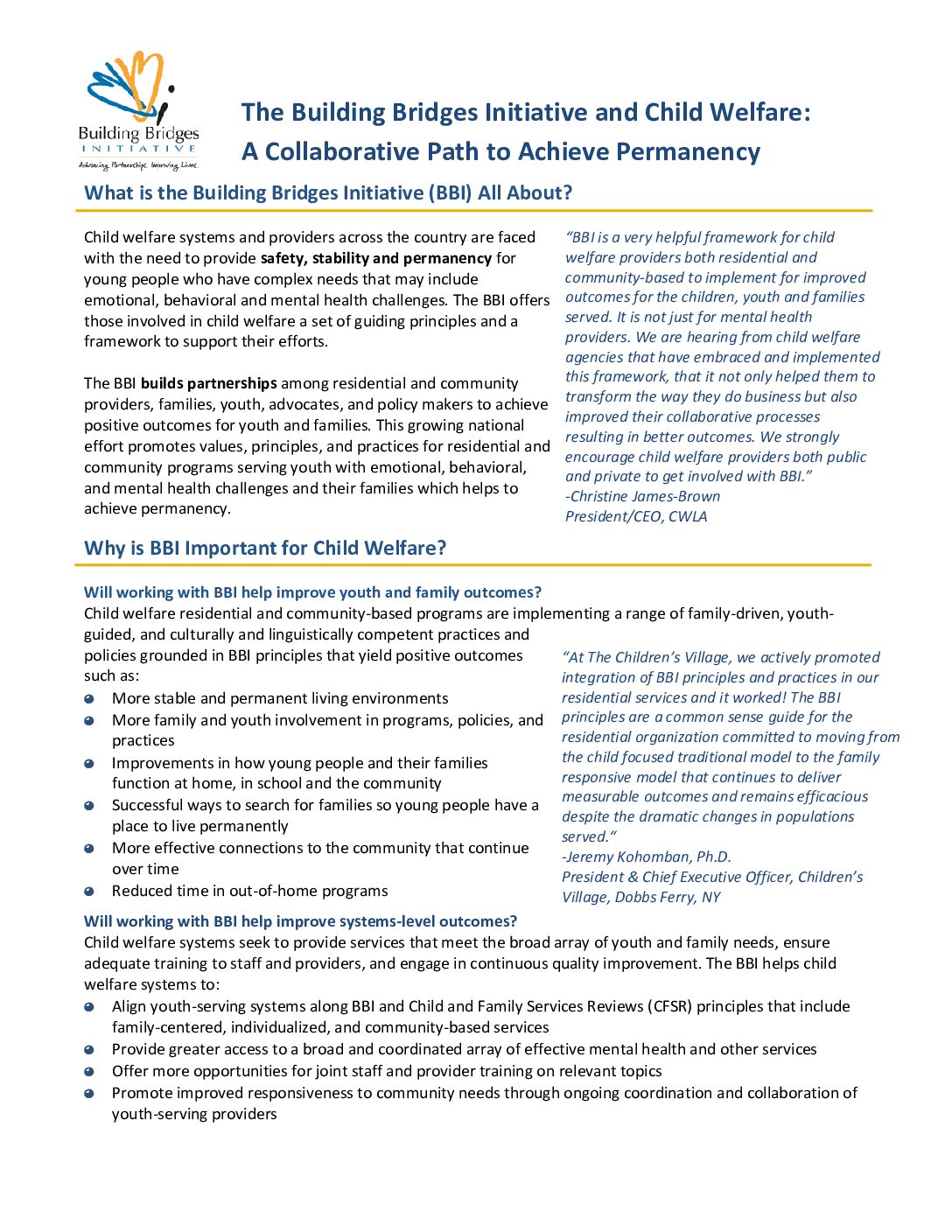 The Building Bridges Initiative & Child Welfare: A Collaborative Path to Achieve Permanency