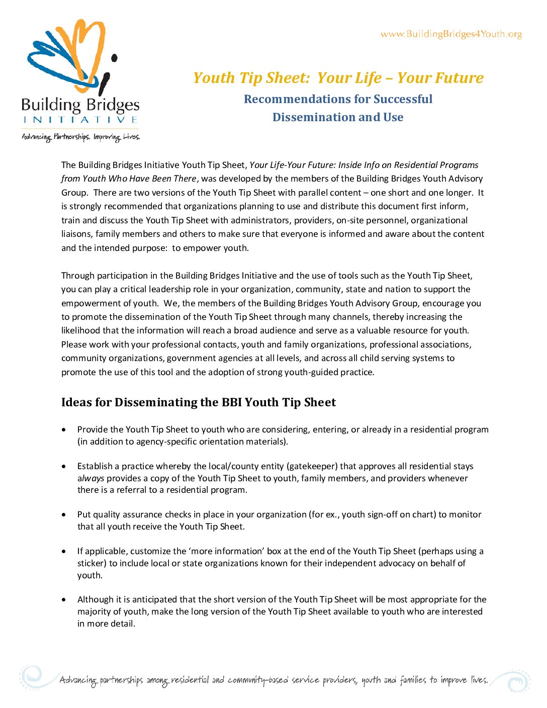 Your Life Your Future – Recommendations for Successful Dissemination and Use (English)