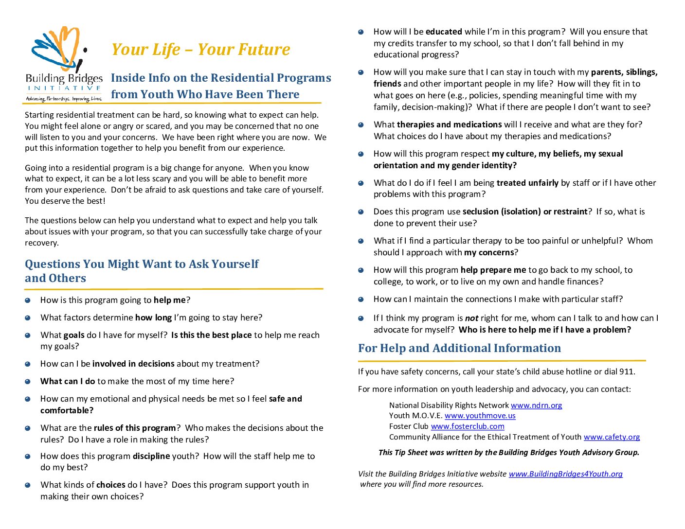 Your Life Your Future – Inside Info on the Residential Programs from Youth Who Have Been There – Brief (English)