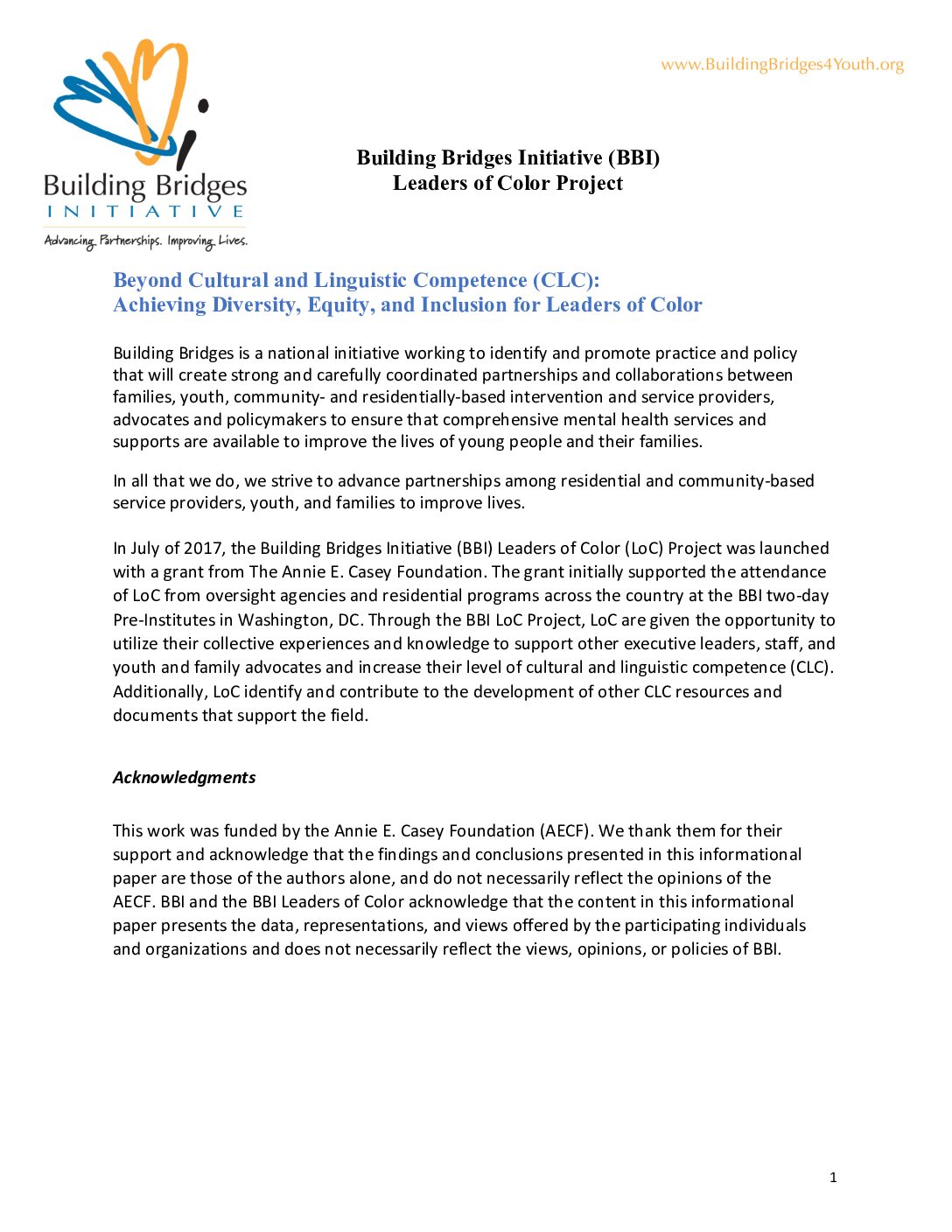 BBI Beyond Cultural and Linguistic Competence (CLC): Achieving Diversity, Equity, and Inclusion for Leaders of Color Paper – PDF
