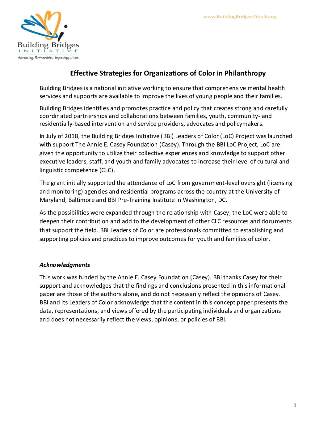 NEW Concept Paper! Effective Strategies for Organizations of Color in Philanthropy