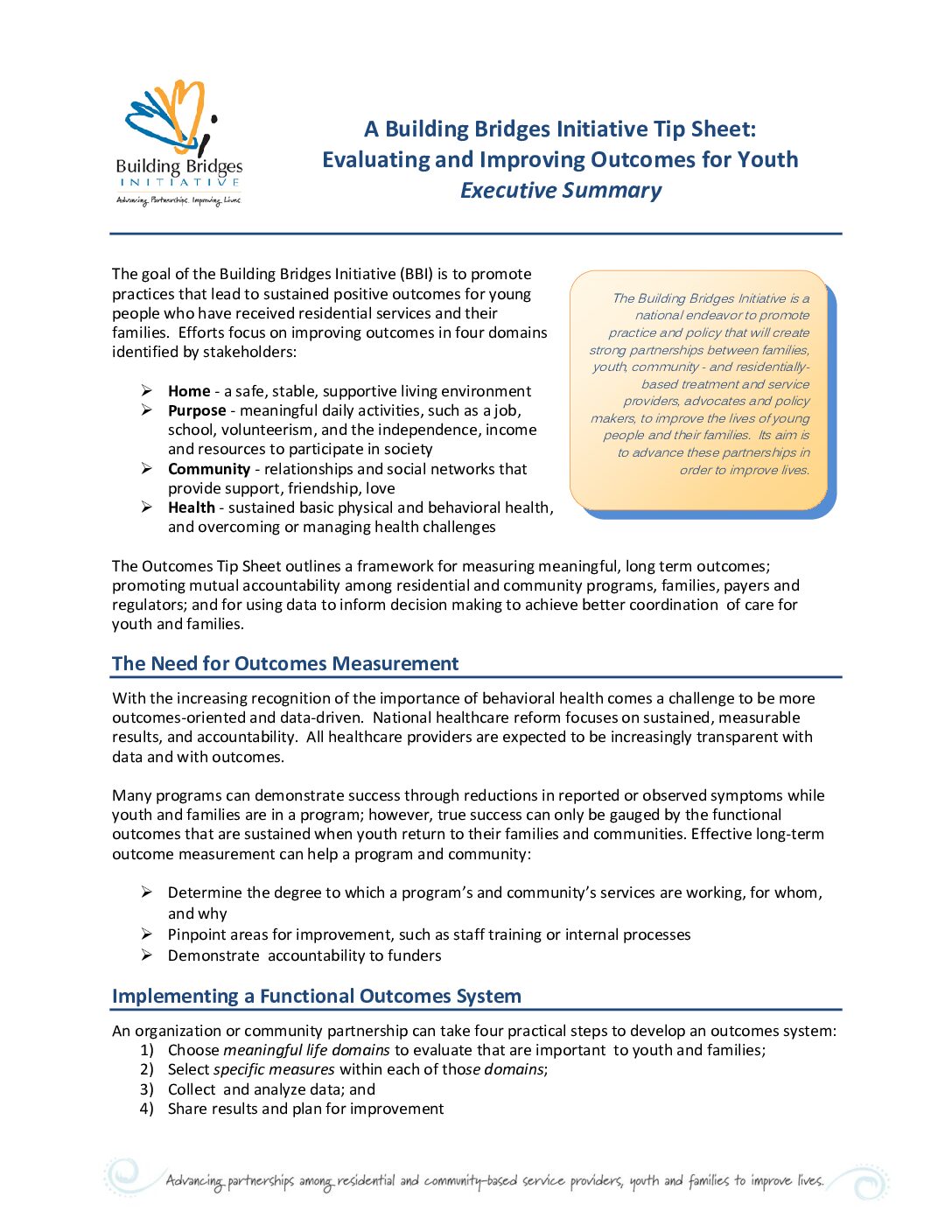 Evaluating and Improving Outcomes for Youth – Executive Summary